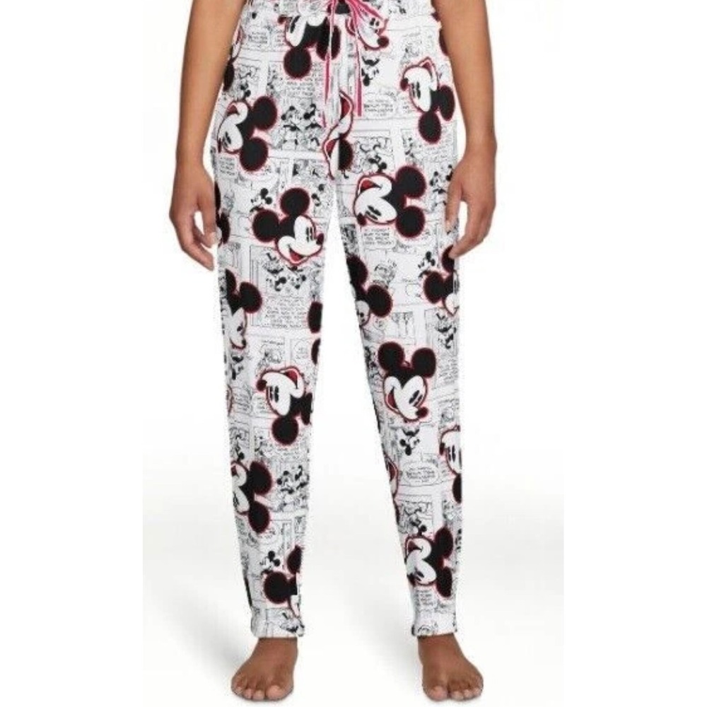 Disney Mickey Mouse Comic Strip Pajama Pants Womens XL White Black Red Joggers